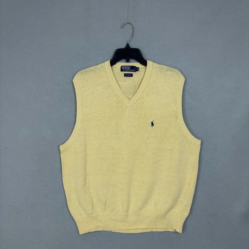 Vintage Polo Ralph Lauren Sweater Vest Mens XL Butter Yellow Linen Cotton Preppy